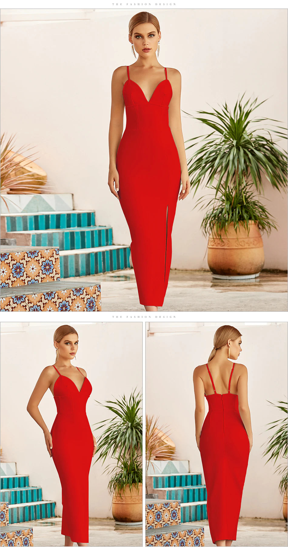 V Neck Spaghetti Strap Celebrity Dress Mscooco.co.uk