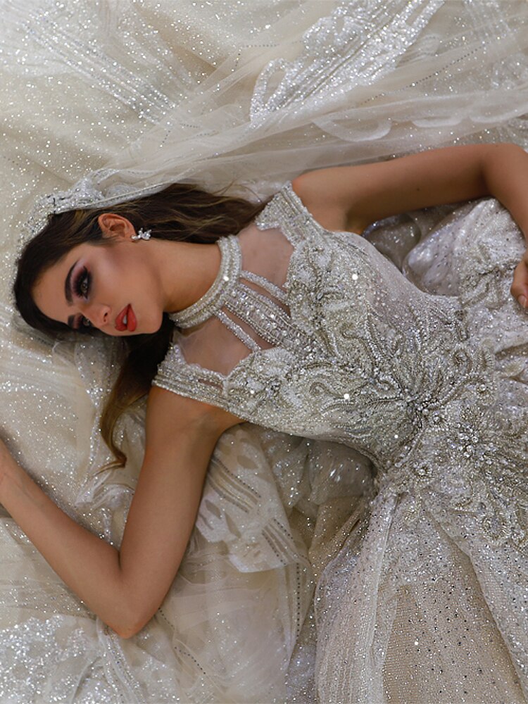 Luxury Wedding Dress With Long Lace Veil Mscooco.co.uk