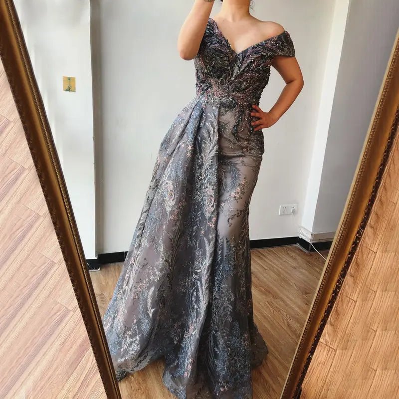 Adalira V-Neck Crystal Evening Gown - Mscooco.co.uk