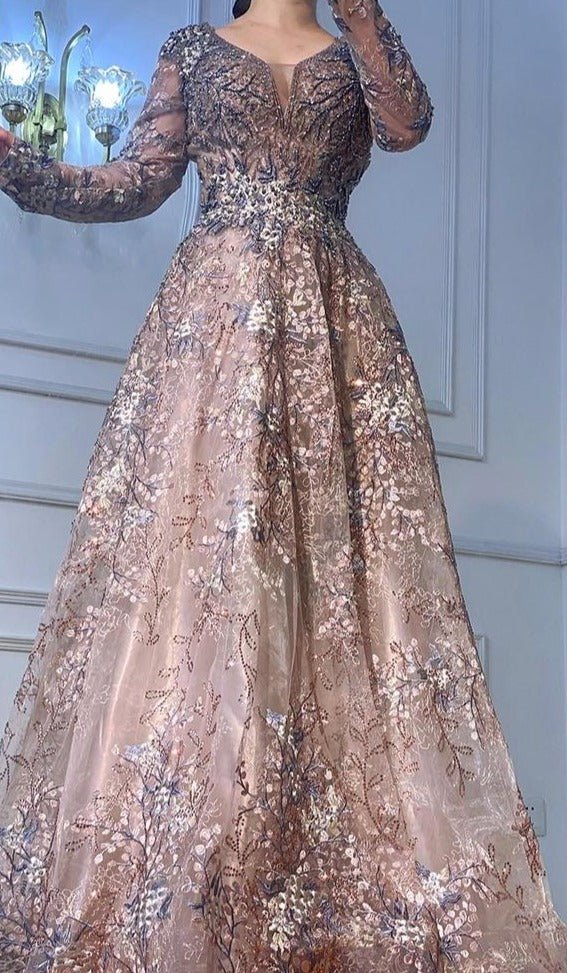 Ailani Luxury Beading A-Line Sparkle Evening Dress - Mscooco.co.uk