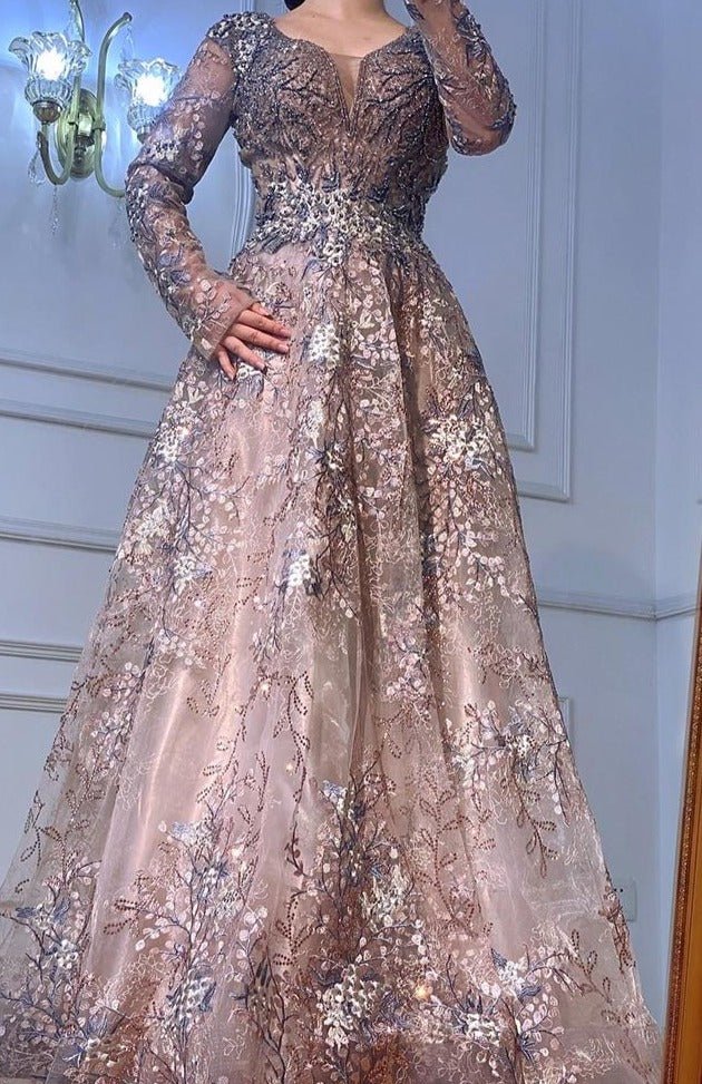 Ailani Luxury Beading A-Line Sparkle Evening Dress - Mscooco.co.uk