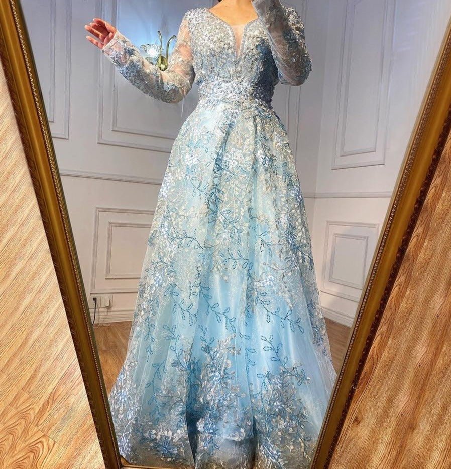 Ailani Luxury Beading A-Line Sparkle Evening Dress - Mscooco.co.uk