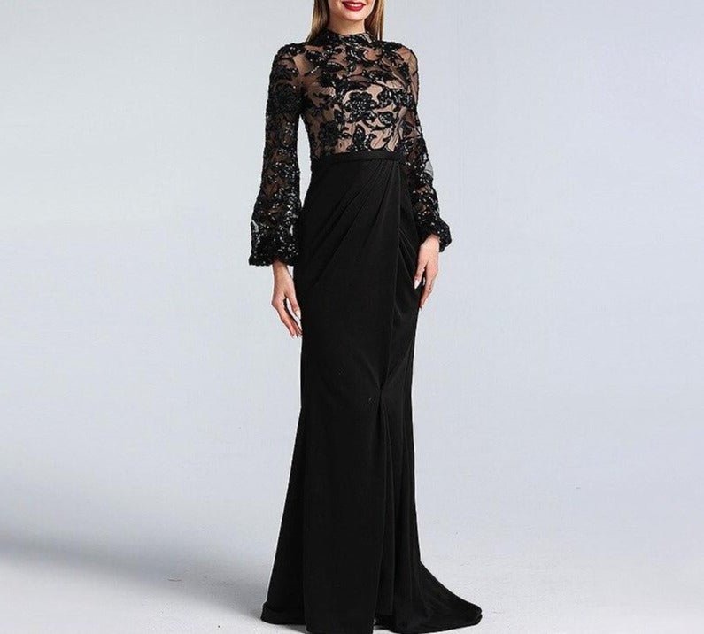 Alaya Black Long Sleeves Mermaid Evening Dress - Mscooco.co.uk