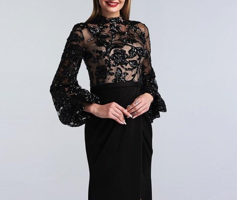 Alaya Black Long Sleeves Mermaid Evening Dress - Mscooco.co.uk