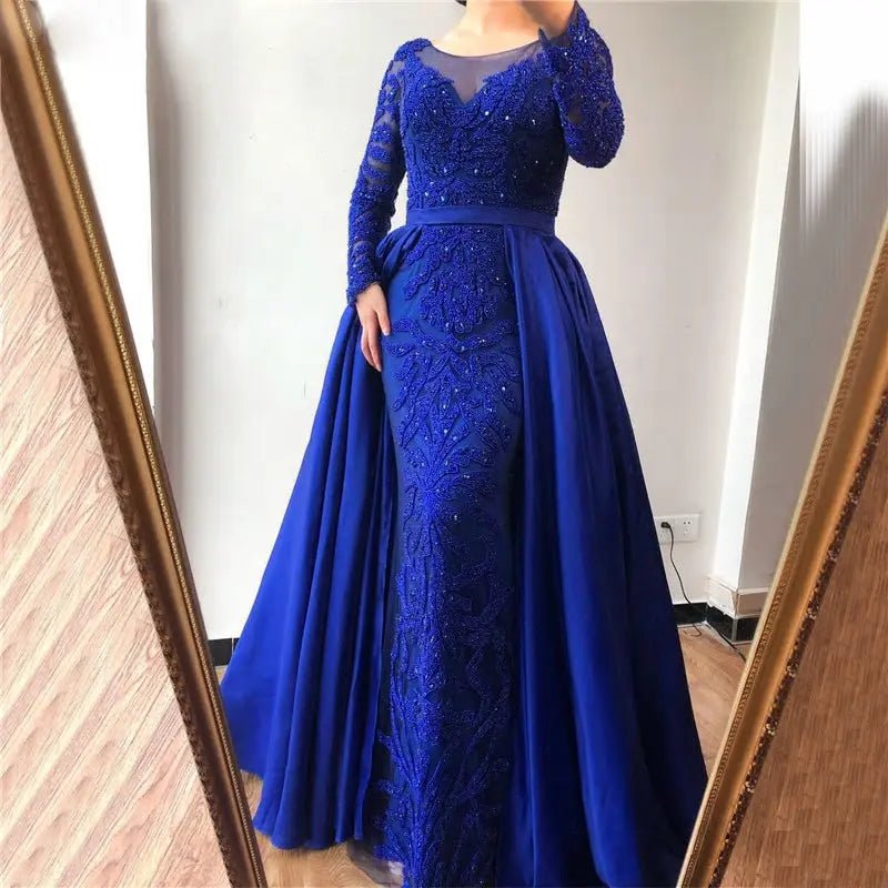 ALIA - Long Sleeves Beaded Evening Gown - Mscooco.co.uk