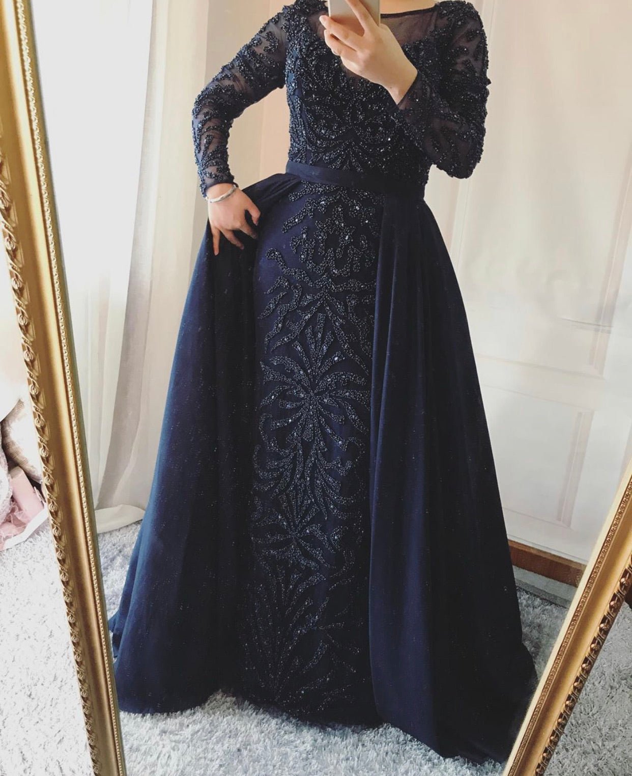 ALIA - Long Sleeves Beaded Evening Gown - Mscooco.co.uk