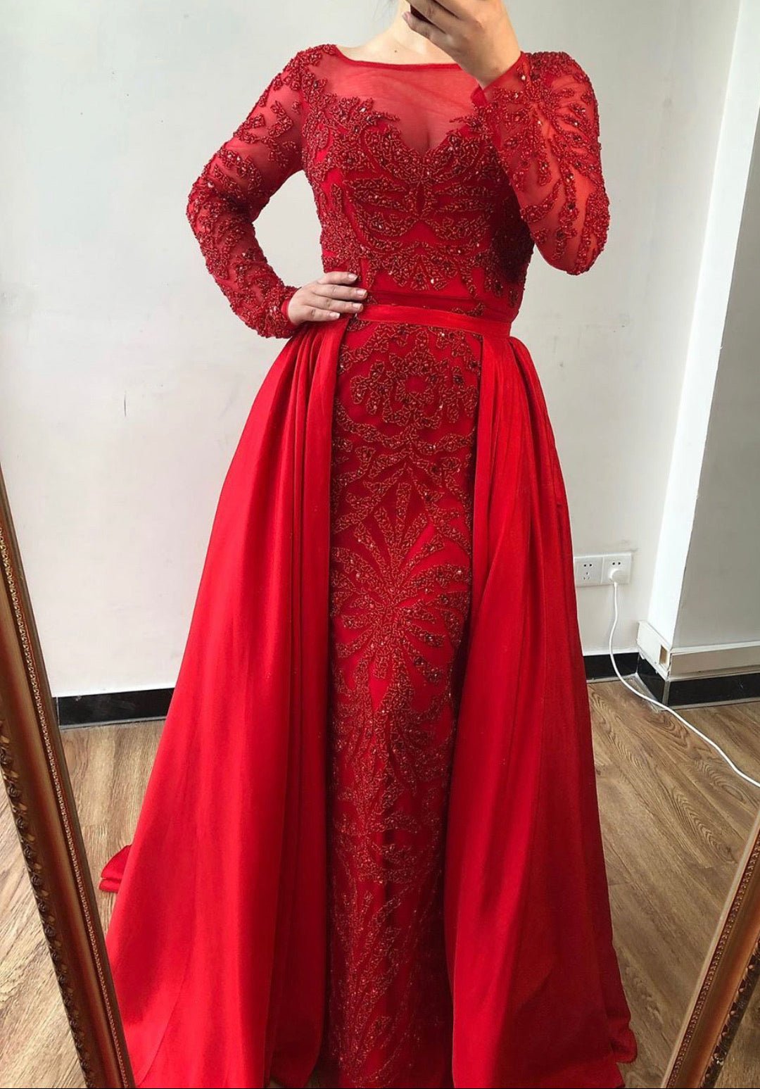 ALIA - Long Sleeves Beaded Evening Gown - Mscooco.co.uk