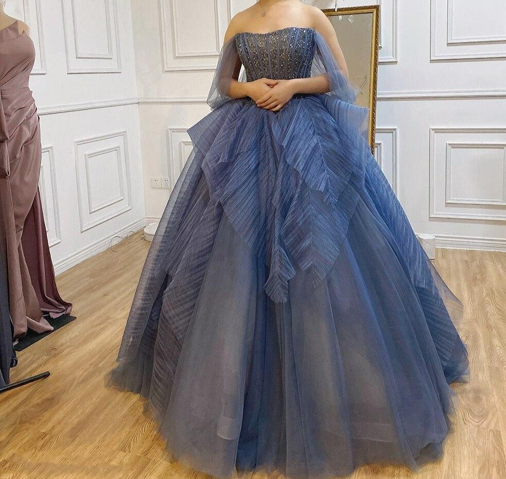 Allison Blue Beading Ball Gown - Mscooco.co.uk