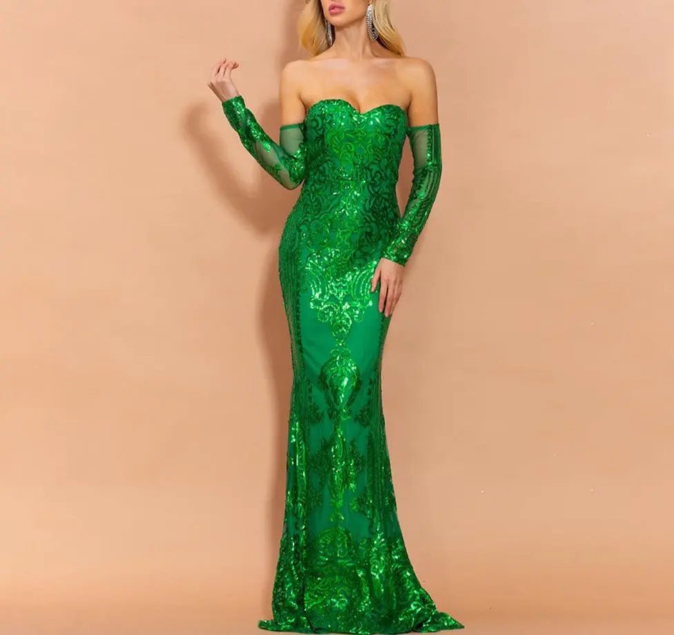 Allison Sexy Off Shoulder Sequin Maxi Dress - Mscooco.co.uk