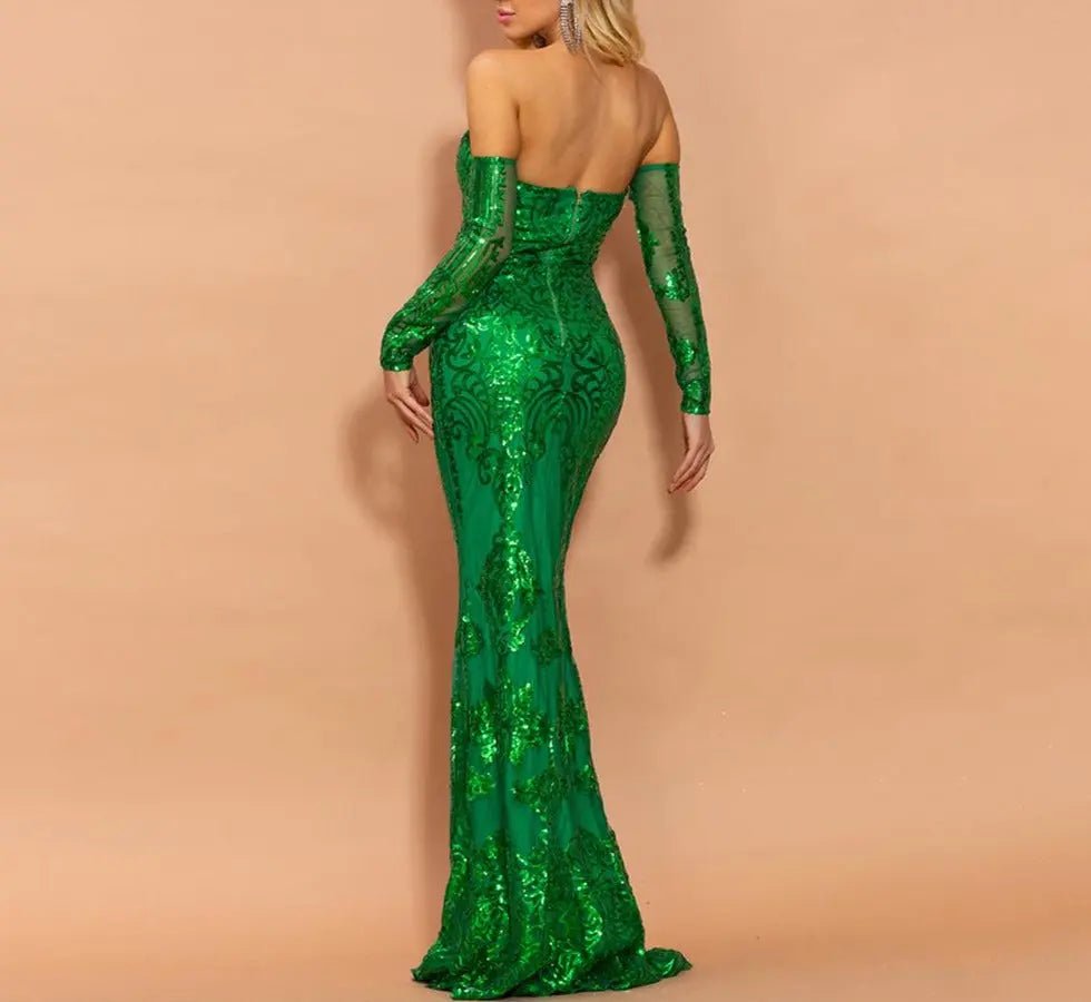 Allison Sexy Off Shoulder Sequin Maxi Dress - Mscooco.co.uk