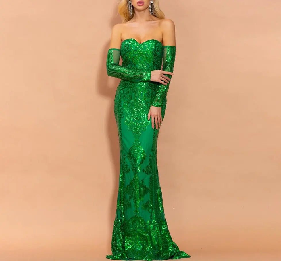 Allison Sexy Off Shoulder Sequin Maxi Dress - Mscooco.co.uk