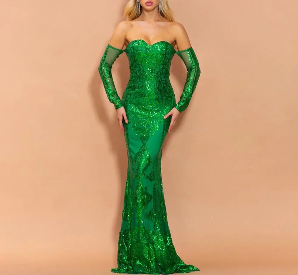 Allison Sexy Off Shoulder Sequin Maxi Dress - Mscooco.co.uk