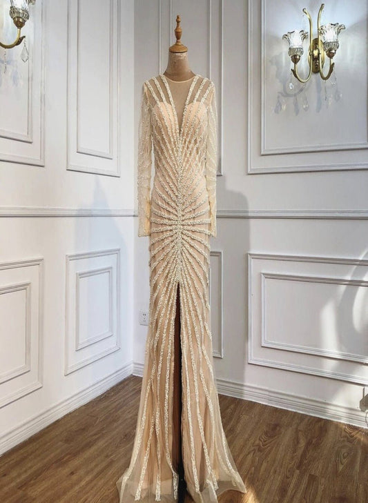 Alvilda Elegant Beading Split Mermaid Evening Dress - Mscooco.co.uk