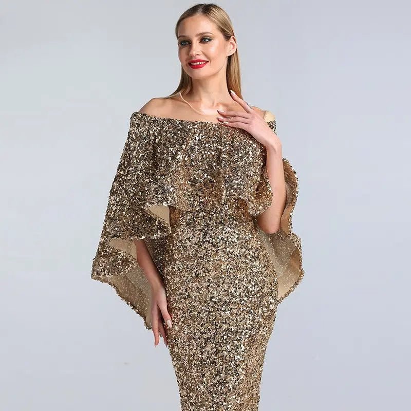 Amara - Rose Gold Sequined Sparkle Evening Dress - Mscooco.co.uk