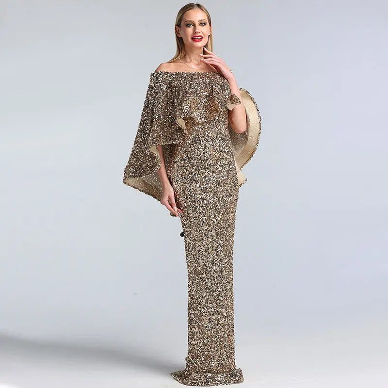 Amara - Rose Gold Sequined Sparkle Evening Dress - Mscooco.co.uk