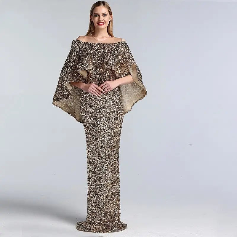 Amara - Rose Gold Sequined Sparkle Evening Dress - Mscooco.co.uk