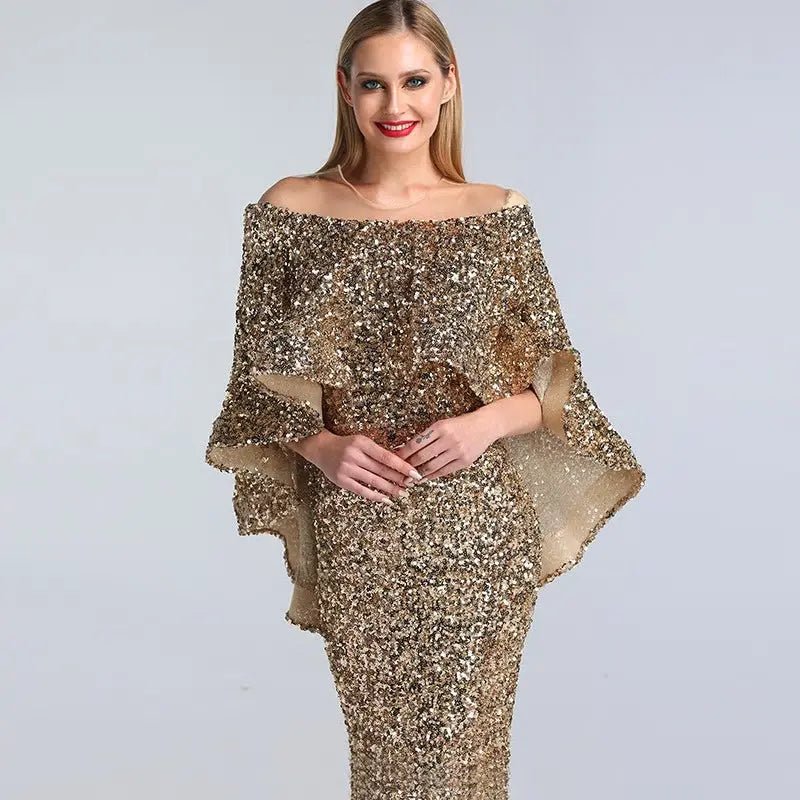 Amara - Rose Gold Sequined Sparkle Evening Dress - Mscooco.co.uk