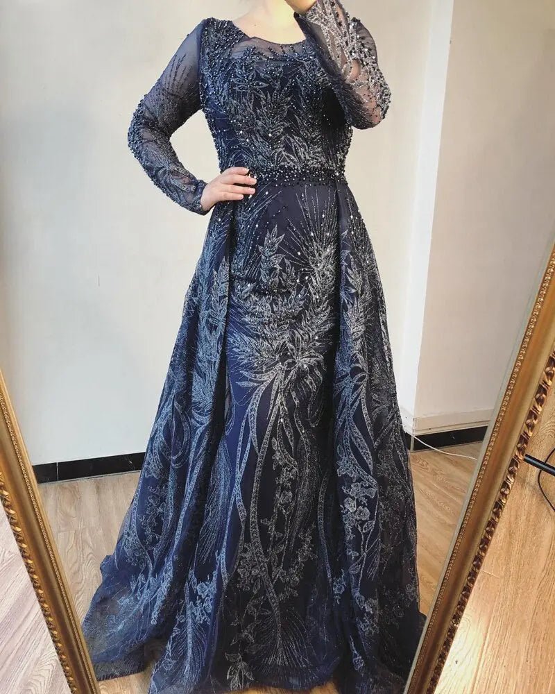 AMIA Long Sleeves Crystal Sparkle Formal Dress - Mscooco.co.uk