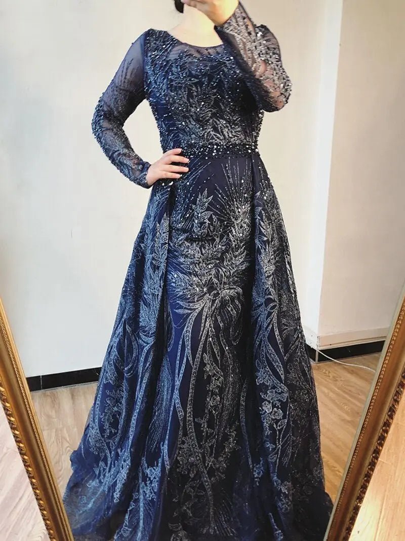 AMIA Long Sleeves Crystal Sparkle Formal Dress - Mscooco.co.uk