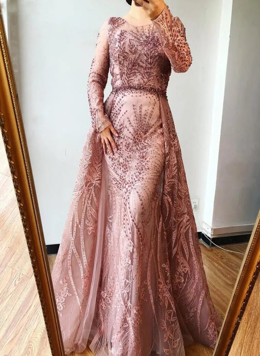 AMIA Long Sleeves Crystal Sparkle Formal Dress - Mscooco.co.uk