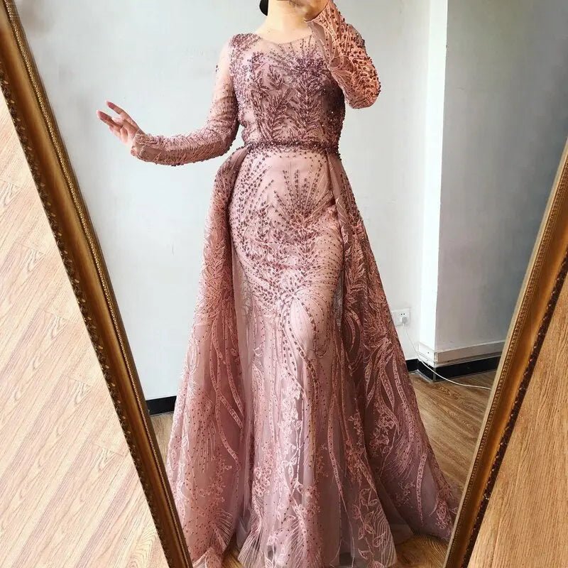 AMIA Long Sleeves Crystal Sparkle Formal Dress - Mscooco.co.uk