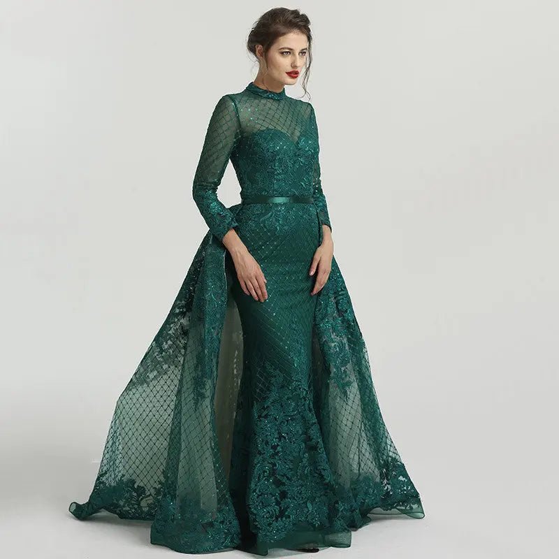 AMO - Green Venus Sequin Evening Dress - Mscooco.co.uk