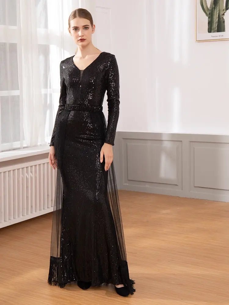Anna Black Sequin Embellished Maxi Dress - Mscooco.co.uk