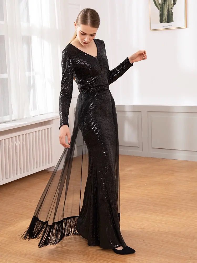 Anna Black Sequin Embellished Maxi Dress - Mscooco.co.uk