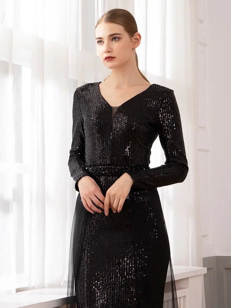 Anna Black Sequin Embellished Maxi Dress - Mscooco.co.uk