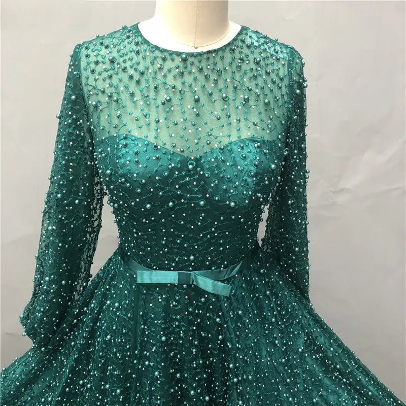 Arabella Pearls Lace Long Sleeve Evening Dress - Mscooco.co.uk