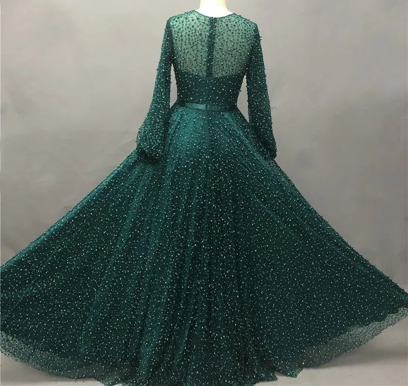 Arabella Pearls Lace Long Sleeve Evening Dress - Mscooco.co.uk