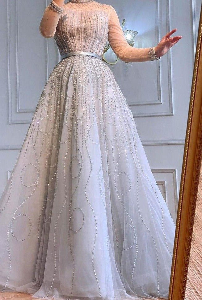 Aspen Grey A-Line Luxury Evening Dress - Mscooco.co.uk
