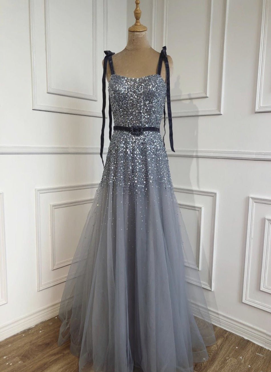 Avril Spaghetti Strap Beading Luxury Evening Dress - Mscooco.co.uk