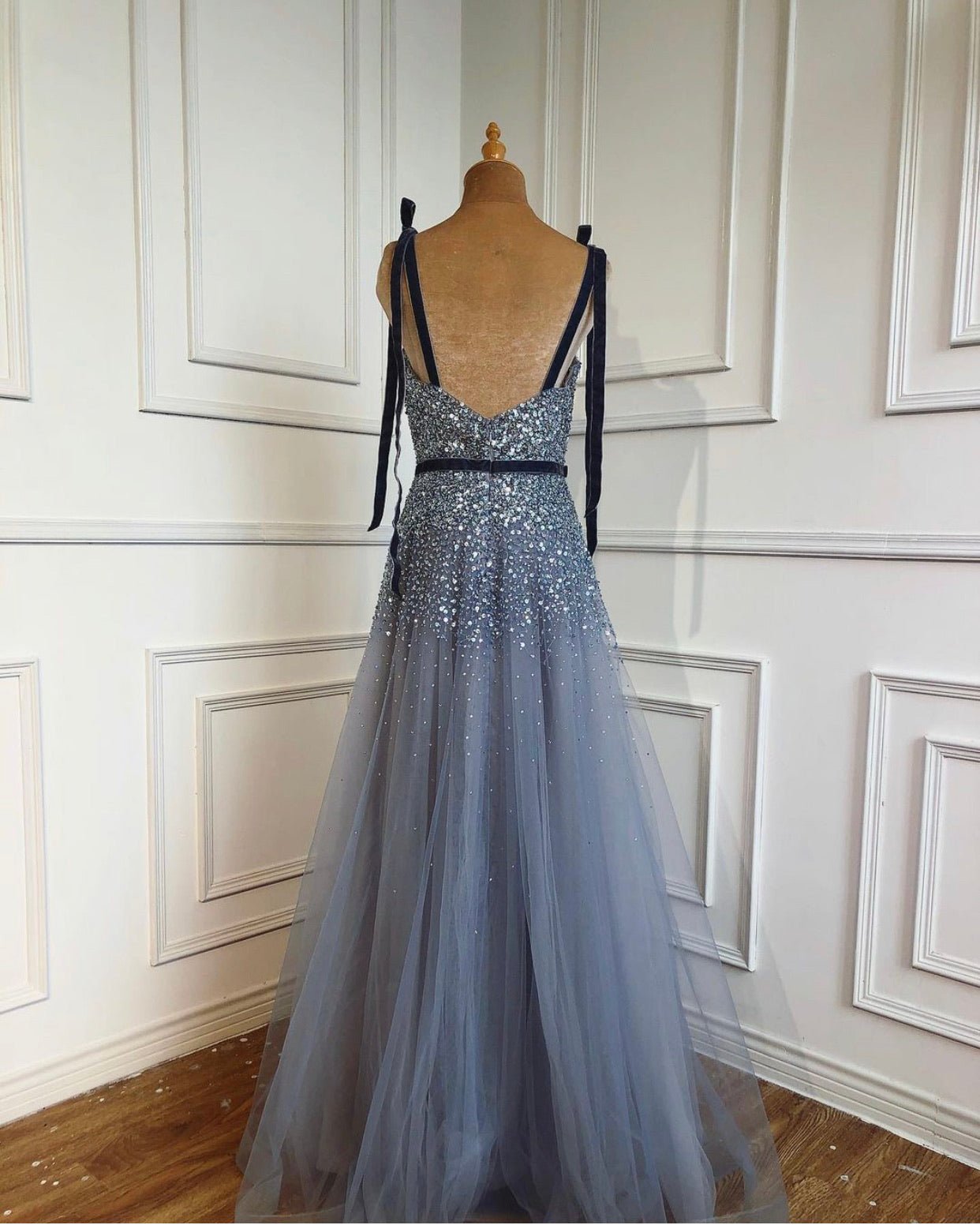 Avril Spaghetti Strap Beading Luxury Evening Dress - Mscooco.co.uk