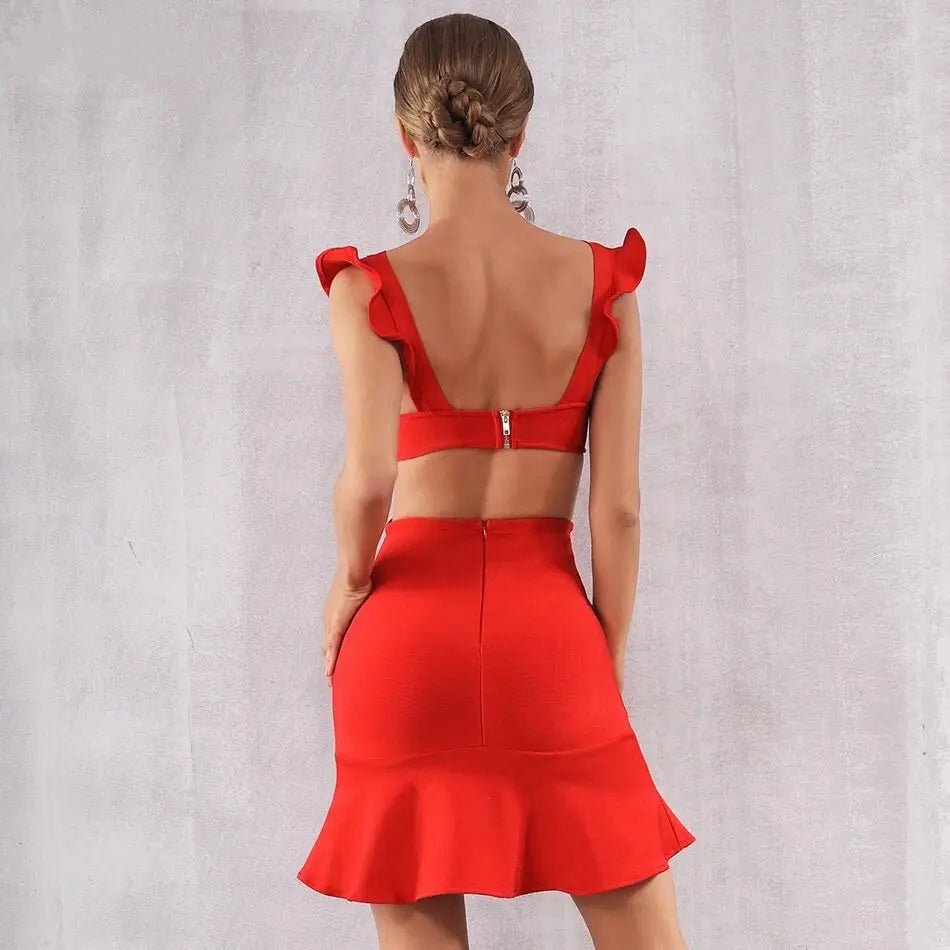 Bandage Red Ruffles Mini Dress - Mscooco.co.uk