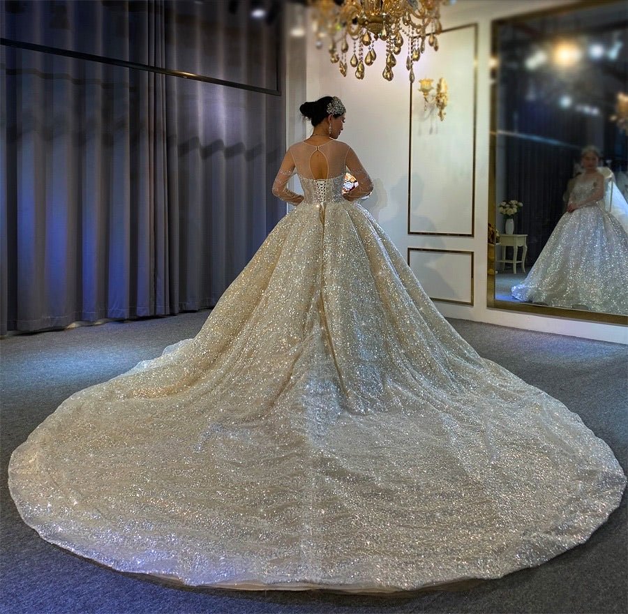 Beading Work With Long Sleeves Bridal Dress - Mscooco.co.uk