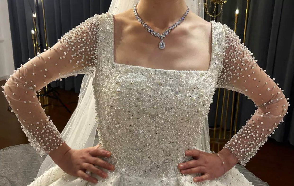 Beautiful Luxury Pearls Wedding Dress - Mscooco.co.uk