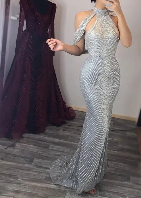Belen Beading High Collar Mermaid Evening Dress - Mscooco.co.uk