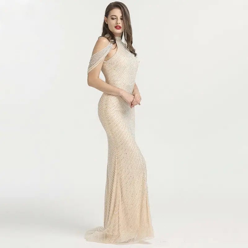 Belen Beading High Collar Mermaid Evening Dress - Mscooco.co.uk