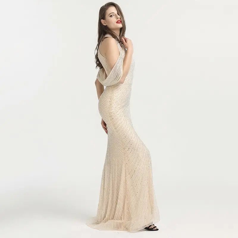 Belen Beading High Collar Mermaid Evening Dress - Mscooco.co.uk