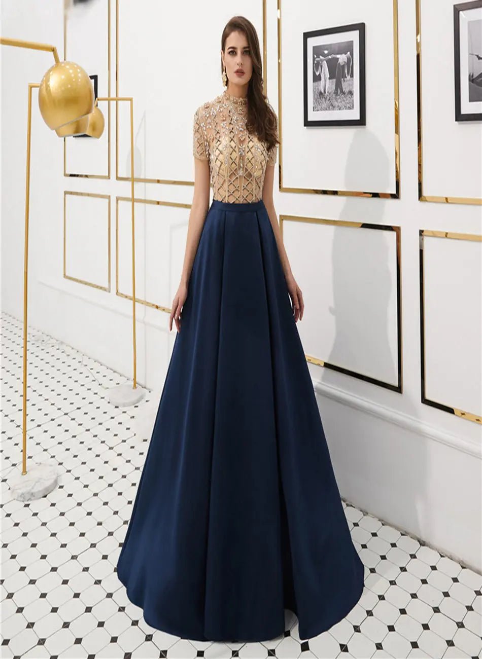 BELLE - Beaded Satin Prom Gown - Mscooco.co.uk
