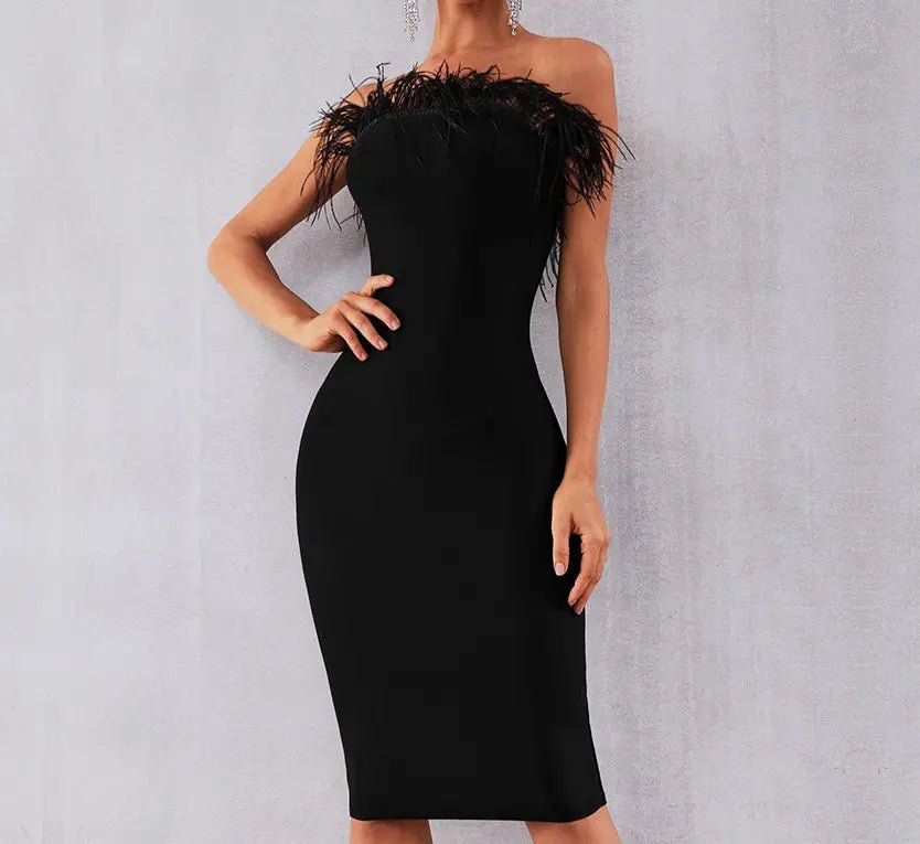 Black Feathers Bandage Dress - Mscooco.co.uk