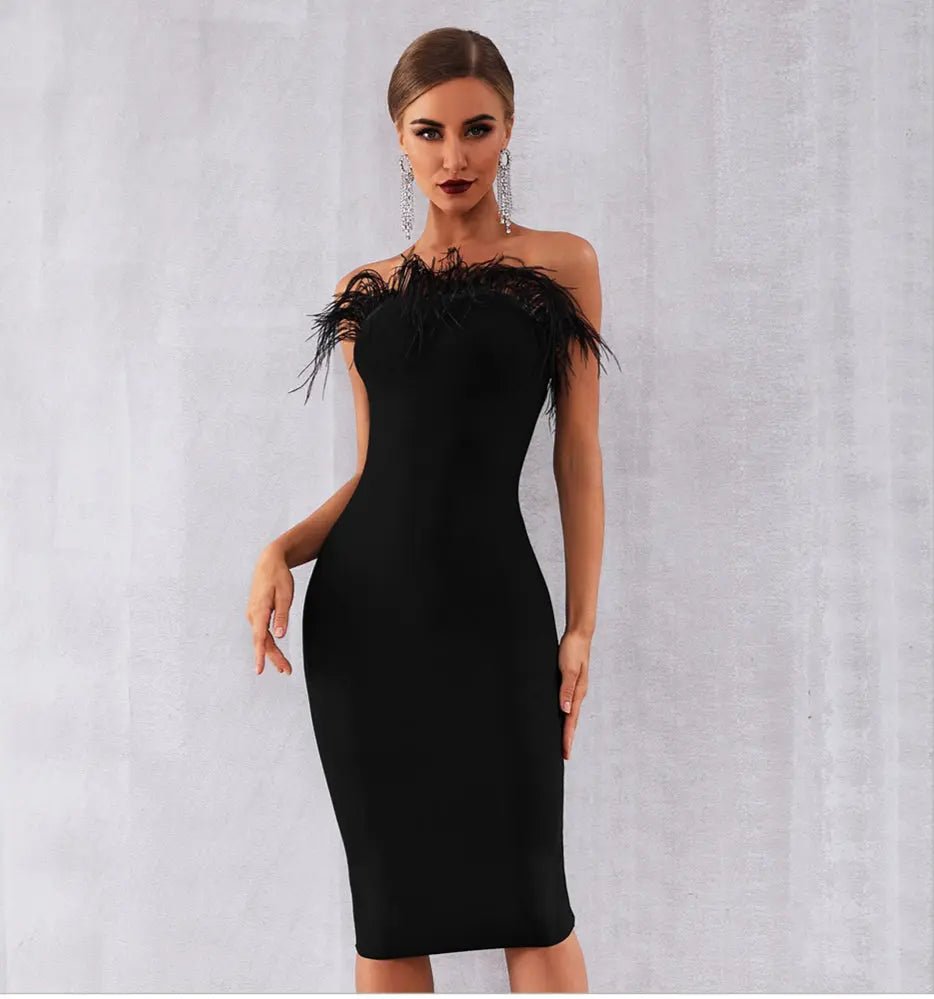 Black Feathers Bandage Dress - Mscooco.co.uk