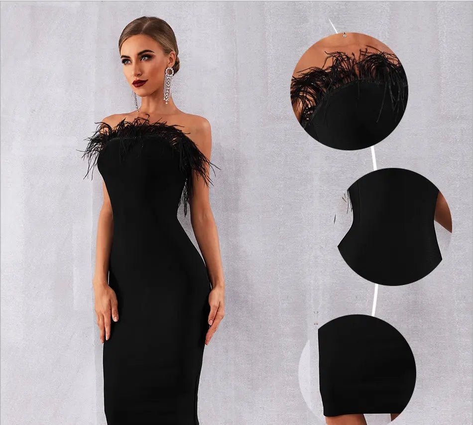 Black Feathers Bandage Dress - Mscooco.co.uk