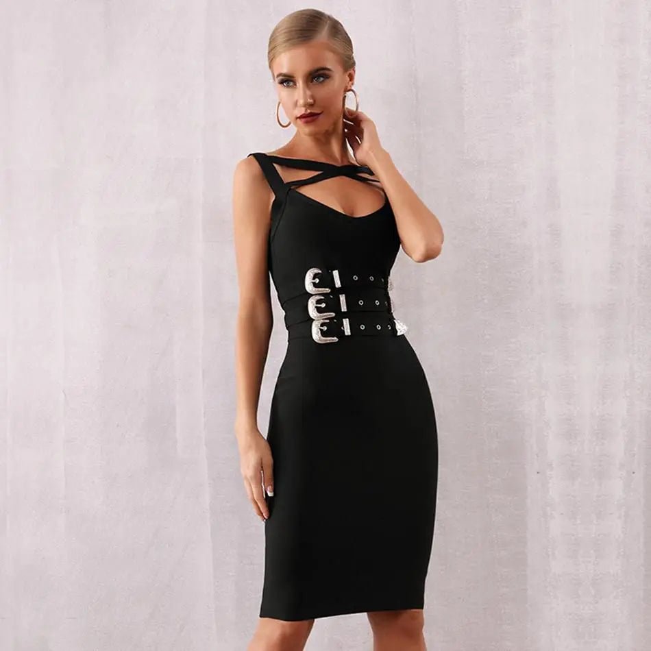 Black Spaghetti Strap Sashes Bodycon Mini Dress - Mscooco.co.uk