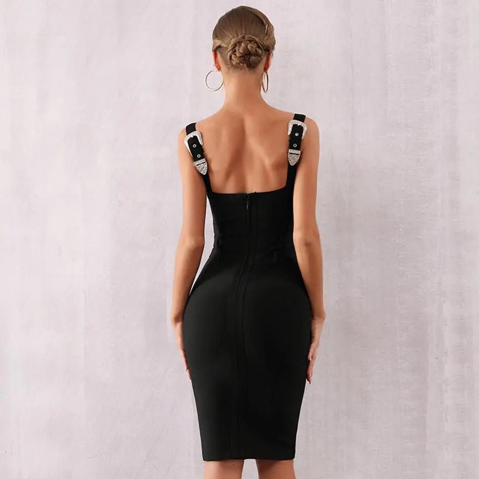 Black Spaghetti Strap Sashes Bodycon Mini Dress - Mscooco.co.uk