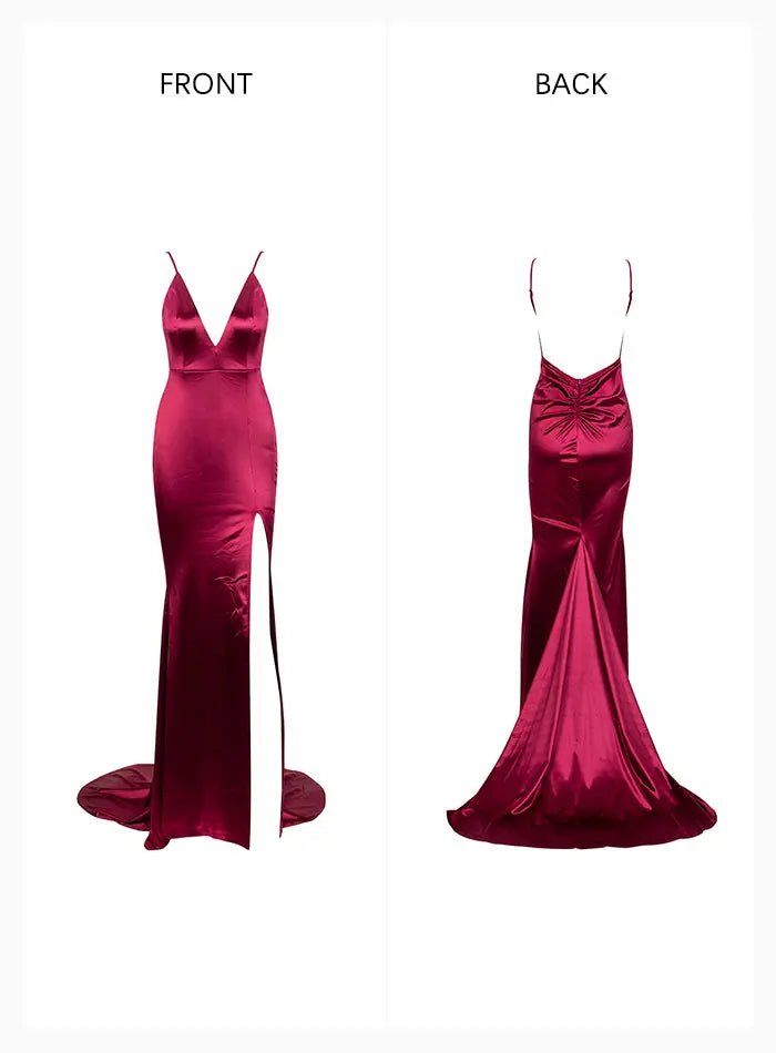Burgundy Cut Out Sling Open Back Bodycon Long Dress - Mscooco.co.uk