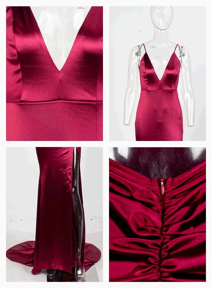 Burgundy Cut Out Sling Open Back Bodycon Long Dress - Mscooco.co.uk