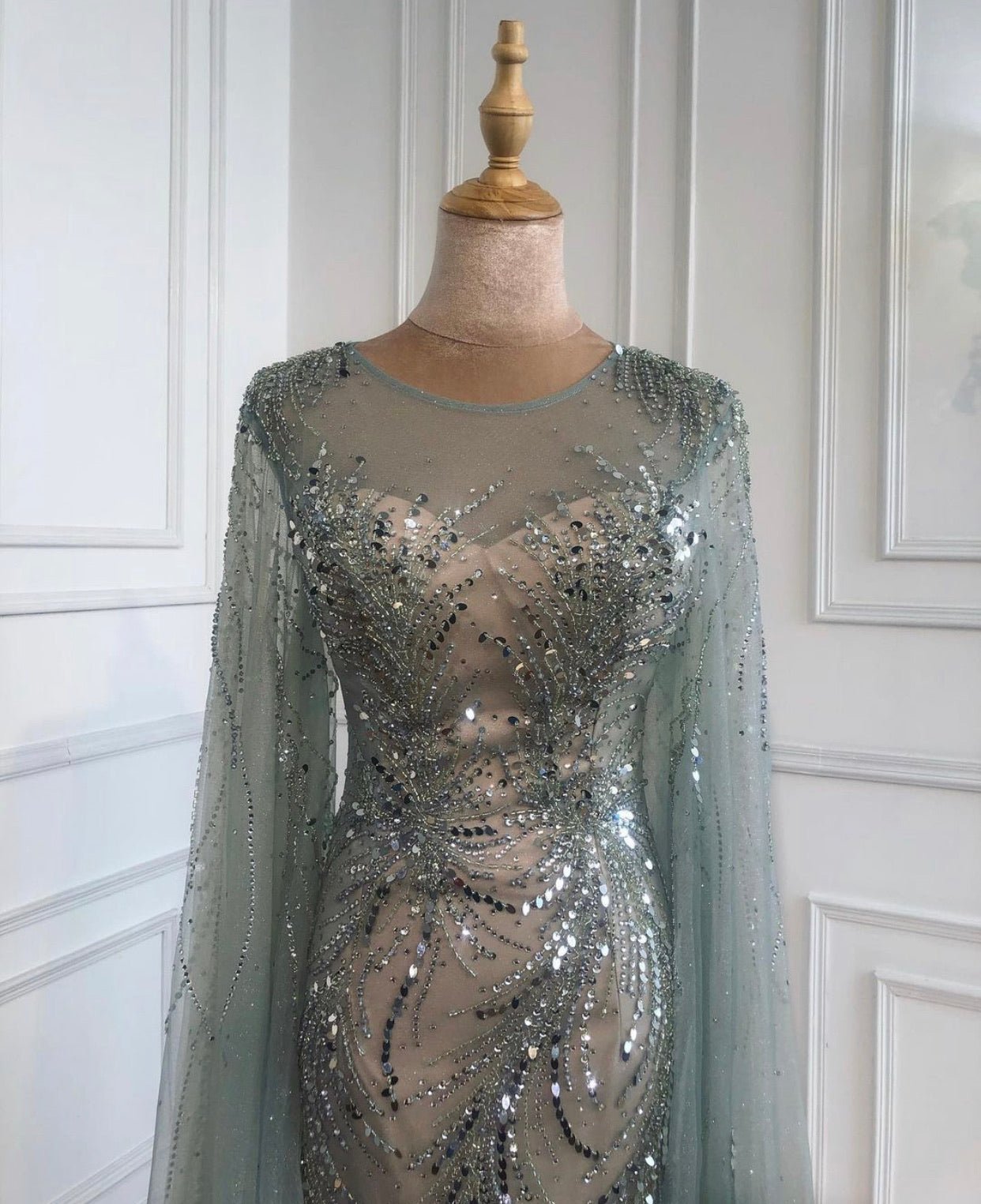 Calla Elegant Beading Embelished With Caps Sleeves - Mscooco.co.uk