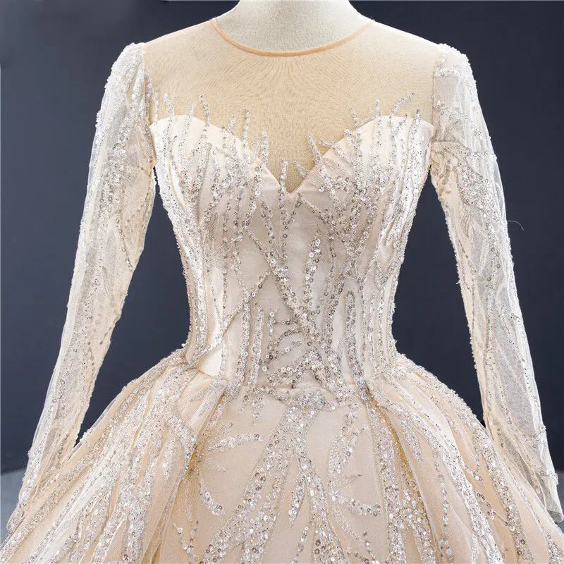 Champagne Long Sleeves Bridal Gown - Mscooco.co.uk